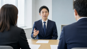 技術士口頭試験で試験委員へ回答する受験者